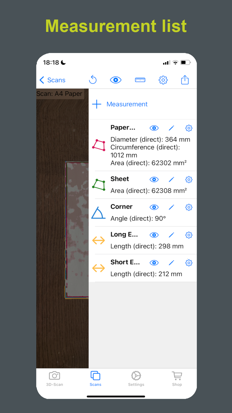 Dornheim 3D Scanner – list of measurements